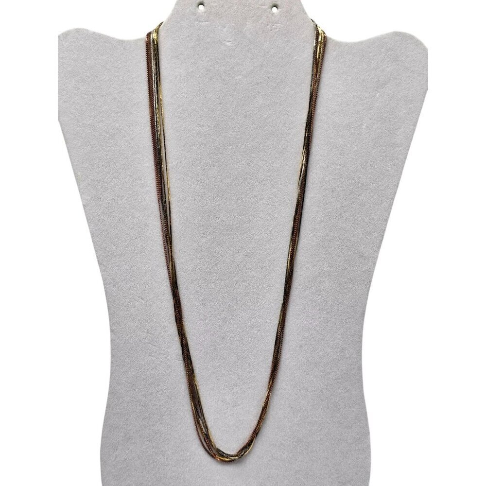 Vintage Multi Strand Gold Silver Copper Tone Necklace Long 1980s